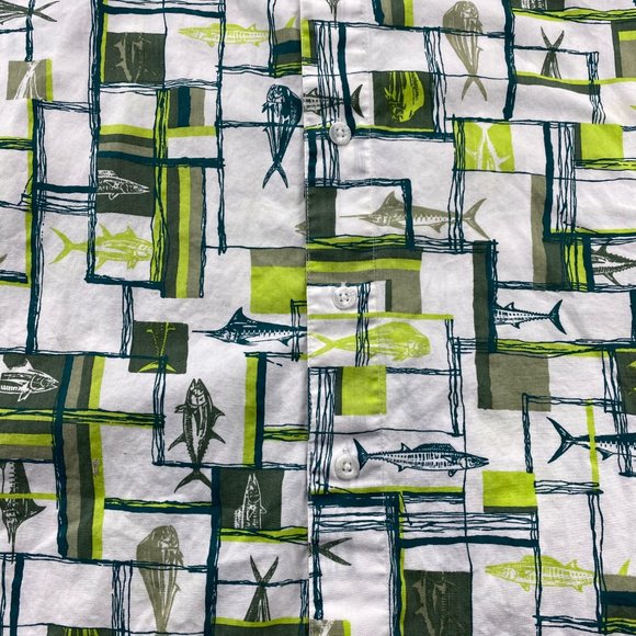 Columbia Sportswear PFG Shirt Men Medium M White Green Button Up All Over Print - Picture 7 of 15